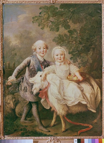 Charles Ranskalainen (1757-1836) Artoisin kreivi ja hänen sisarensa Clothide (1759-1802) 1763-64 tekijältä Francois Hubert Drouais