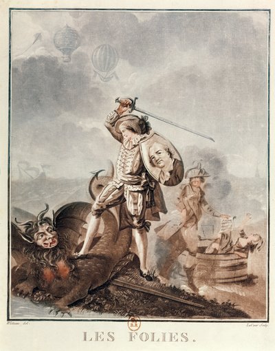 Figaro taistelussa harpyan kanssa, n. 1786 (akvatinta) tekijältä Francois Louis Joseph Watteau
