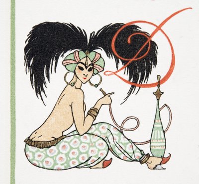 Arabian Girl with Hookah Pipe, pubista Personages de Comedie. 1922 (pochoor print) tekijältä Francois-Louis Schmied