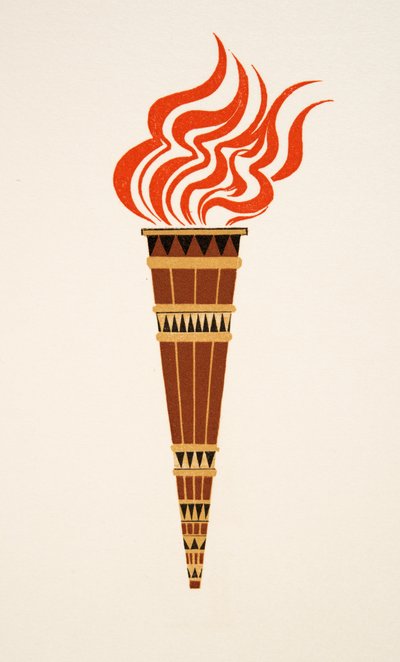 Liekehtivä soihtu Aiskhyloksen teoksesta Prometheus in Chains, pub. 1941 (sabluunapainatus) tekijältä Francois-Louis Schmied