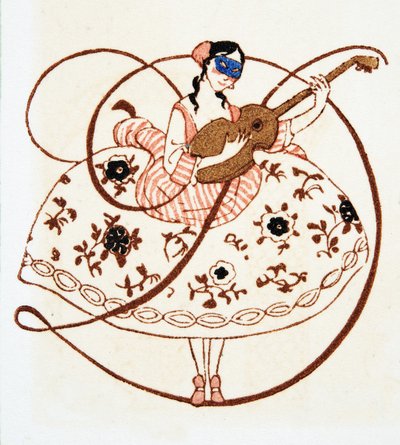 Kirjain D, Personages de Comedie, pub. 1922 (stensiiliprintti) tekijältä Francois-Louis Schmied