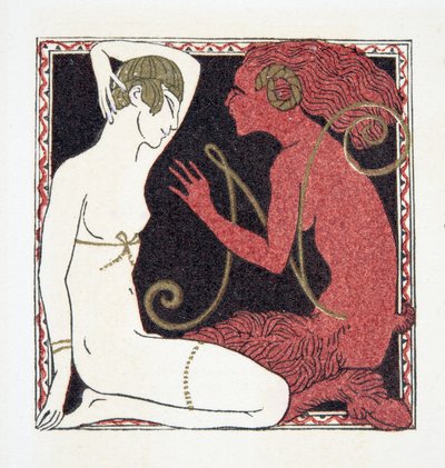 Kirjain N, Personages de Comedie, pub. 1922 (stensiiliprintti) tekijältä Francois-Louis Schmied