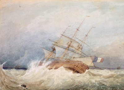 Ranskalainen fregatti myrskyisellä säällä (akvarelli) tekijältä Francois Louis Thomas Francia