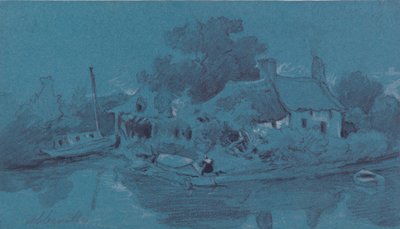 Abbeville (grafiitti, harmaa pesuaine, musta muste ja rungon väri sinisellä paperilla) tekijältä Francois Louis Thomas Francia
