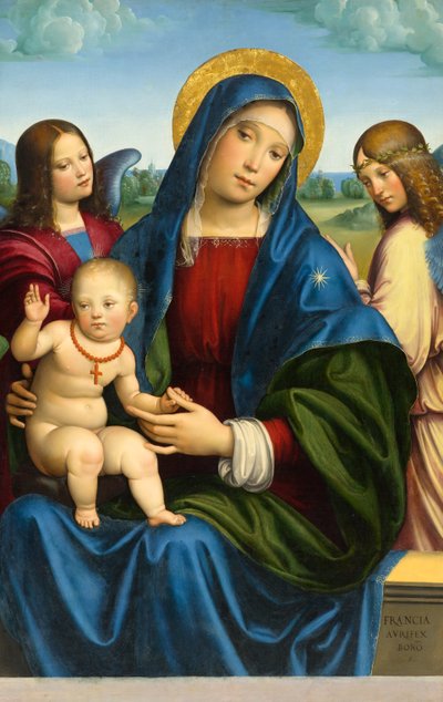 Madonna ja lapsi kahden enkelin kanssa, n.1495-1500. tekijältä Francois Louis Thomas Francia
