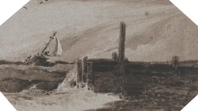 Lähellä satamaa myrskyisellä merellä tekijältä Francois Louis Thomas Francia