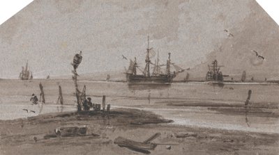 Alukset ankkuroituina avomerellä rauhallisella merellä tekijältä Francois Louis Thomas Francia