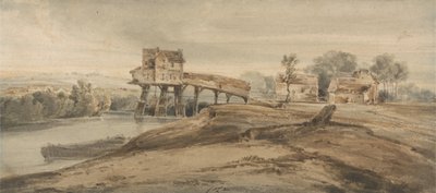 Vesimylly Charentonin sillan yläpuolella Thomas Girtinin (1775-1802) maalauksen jälkeen (wc grafiitin päällä paperilla) tekijältä Francois Louis Thomas Francia