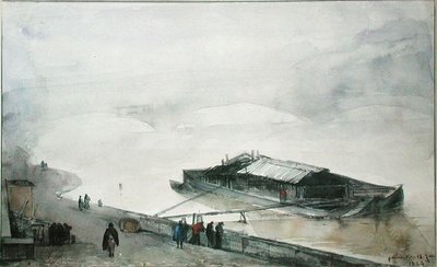 Seine, 1843 (wc paperilla) tekijältä Francois Marius Granet