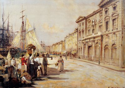 Näkymä Quai Saint Jeanista Marseille Street -näkymässä. Piirustus: Francois Maury (1861-1933) 1902 Marseille, Vanhan Marseillen museo tekijältä Francois Maury