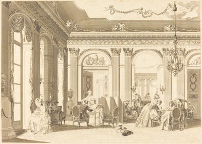Kokoonpano olohuoneessa tekijältä Francois Nicolas Barthelemy Dequevauviller after Nicolas Lavreince