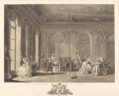 Kokoonpano olohuoneessa tekijältä Francois Nicolas Barthelemy Dequevauviller after Nicolas Lavreince