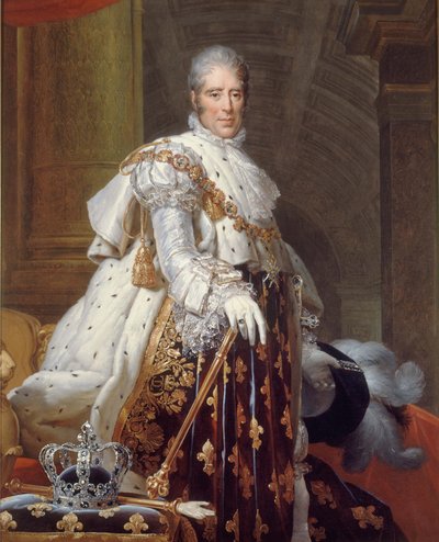 Kaarle X:n muotokuva pyhässä puvussa, n. 1825 (öljy kankaalle) tekijältä Francois Pascal Simon (studio of) Gerard