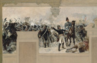 Pantinin kaupungintalon luonnos: Kenraali Compansin suorittama Pantinin puolustus vuonna 1814. tekijältä Francois Schommer