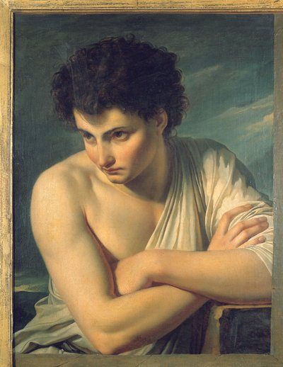 Arkadianpaimenkoiraksi pukeutunut nuori mies tekijältä Francois Xavier Fabre