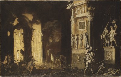 Troijan tuli, jossa Aeneas kantaa ankisia, kirjoittanut Nome, Francois de tekijältä Francois de Nome