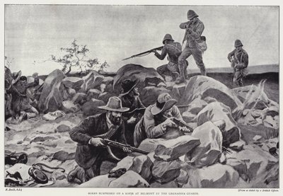Grenadier Guards yllätti buurit kopjella Belmontissa (litho) tekijältä Frank (after) Dadd