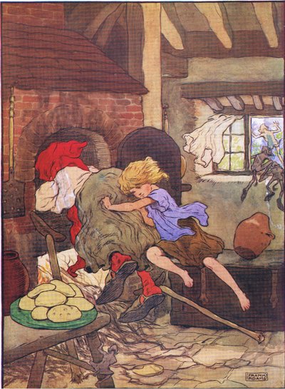 Kerttu työnsi hänet nopeasti uuniin, kirjasta Hannu ja Kerttu, Blackie & Son Limitedin julkaisema, n. 1940. tekijältä Frank Adams