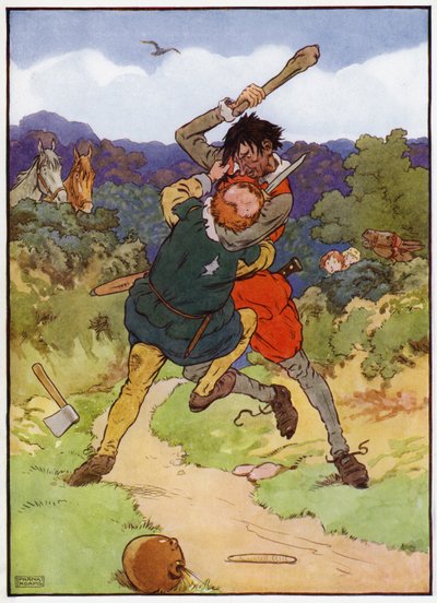 Kuvitus Babes in the Woodiin (väri litho) tekijältä Frank Adams