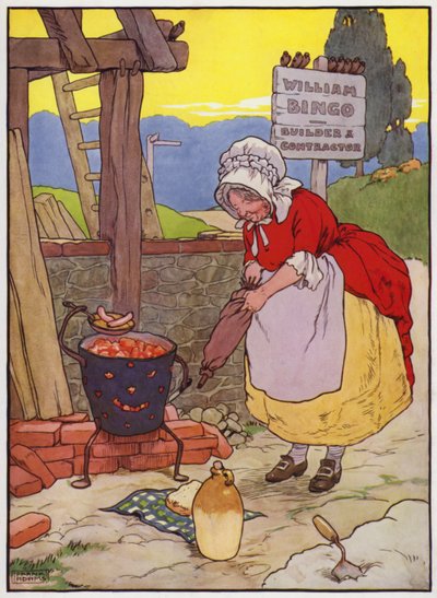 Kuvitus elokuvalle Old Dame Trot and Her Pig (väri litho) tekijältä Frank Adams