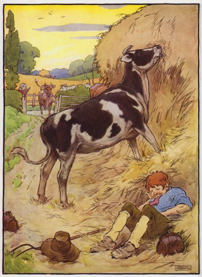 Kuvitus elokuvasta Old Dame Trot and Her Pig (väri litho) tekijältä Frank Adams