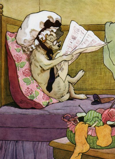 Kuvitus Old Mother Hubbardille (väri litho) tekijältä Frank Adams