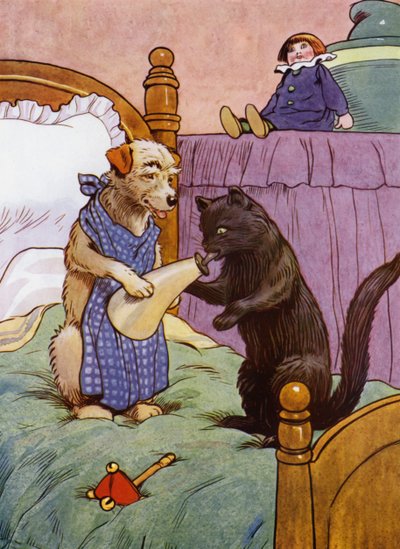 Kuvitus Old Mother Hubbardille (väri litho) tekijältä Frank Adams