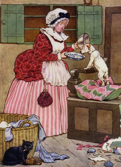 Kuvitus Old Mother Hubbardille (väri litho) tekijältä Frank Adams