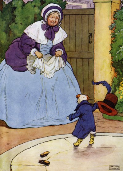 Kuvitus Old Mother Hubbardille (väri litho) tekijältä Frank Adams