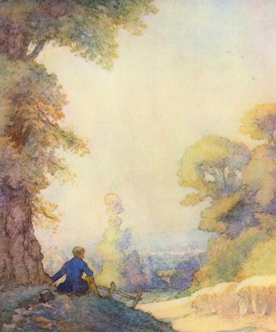Kuvitus Matthew Arnoldin teokselle The Scholar-Gipsy (värilitho) tekijältä Frank Adams