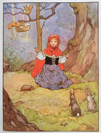 Punahilkka, kuvitus kirjasta "The Beautiful Book of Nursery Rhymes, Stories and Pictures", kirjoittanut Frank Adams, julkaissut Blackie und Son. tekijältä Frank Adams