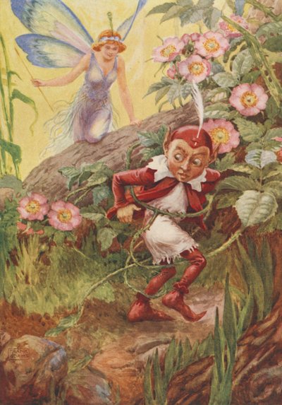 Nymfidia ja kiekko, Michael Draytonin Nymphidiasta (väri litho) tekijältä Frank Adams