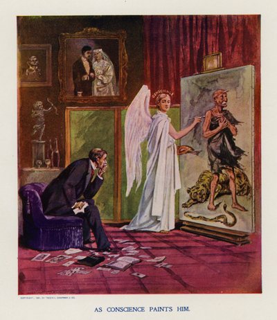 Kun omatunto maalaa hänet (värilitografia) tekijältä Frank Beard