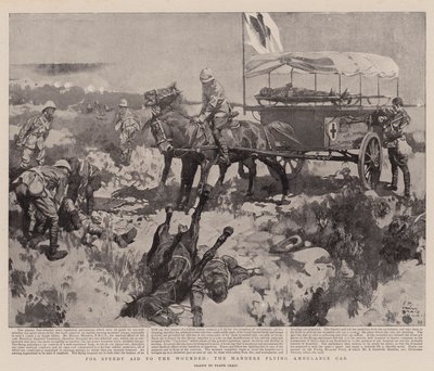 Haavoittuneiden pikaapua varten Manders Flying Ambulance Car (litho) tekijältä Frank Craig