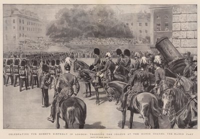 Kuningattaren syntymäpäivän juhliminen Lontoossa, värien yhdistäminen Horse Guardsissa, maaliskuun menneisyys tekijältä Frank Dadd