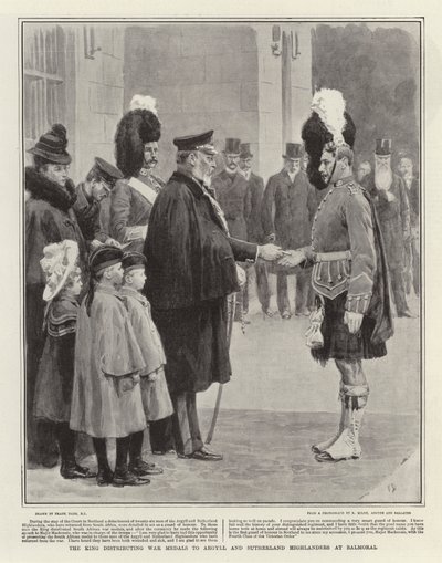 Kuningas jakaa sotamitaleja Argyllille ja Sutherland Highlandersille Balmoralissa tekijältä Frank Dadd