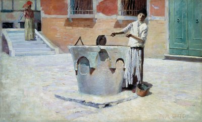 Italialainen kohtaus lähellä suihkulähdettä, n.d. tekijältä Frank Edwin Scott