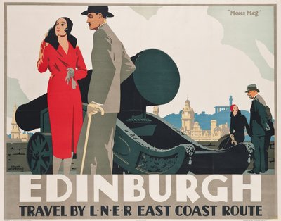Juliste mainostaa LNERin itärannikon reittejä Edinburghiin tekijältä Frank Newbould