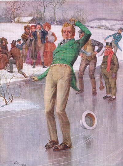 Herra Winkle jäällä (Pickwick Papers) (värilitografia) tekijältä Frank Reynolds