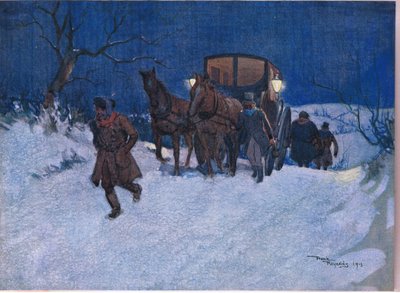 Lähellä matkan loppua, n.1920 (värilitro). tekijältä Frank Reynolds