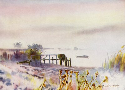 Norfolk Broads: Frosty Sunrise on Ormesby Broad (väri litho) tekijältä Frank Southgate