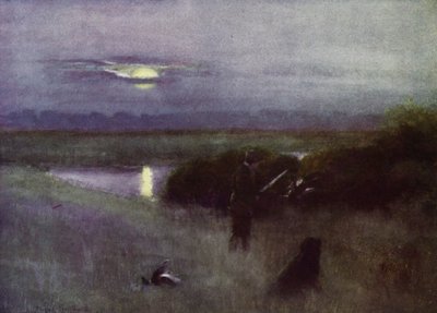 Norfolk Broads: Moonrise, at Flight (väri litho) tekijältä Frank Southgate