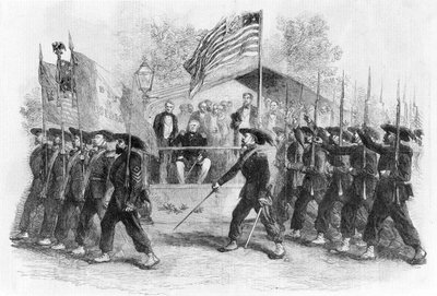 Garibaldin kaartin marssi ohi presidentti Lincolnin edessä, 1861-1865 (noin 1880). tekijältä Frank Vizetelly