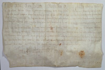 Keisari Kaarle Suuren (742-814) allekirjoittama asiakirja, jossa on hänen monogramminsa (pergamentti). tekijältä Frankish School