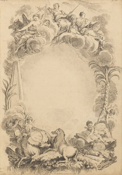 Suunnittelu escutcheonille William Earl Cowperin kunniaksi (n. 1665-1723) tekijältä François Boucher