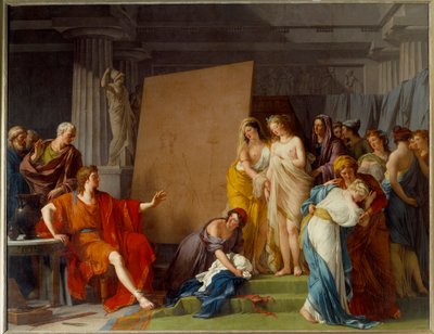 Taidemaalari Zeuxis (tai Zeuxippos, kreikkalainen taidemaalari, 464-398 eKr.) valitsi malliksi Francois Andre Vincentin (1746-1816) Crotone Paintingin kauneimmat tytöt Sun. 3,2x4,1 m tekijältä François André Vincent