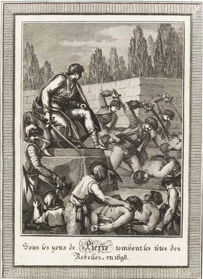 Streltsyn teloitus. Lähettäjä: Histoire de Russie, kirjoittanut Blin de Sainmore, n. 1800 tekijältä François Anne David