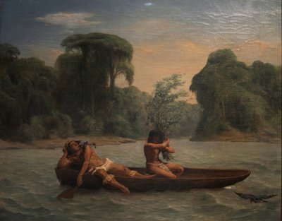 ranska: Deux indiens dans un canoë / Kaksi intiaania kanootissa tekijältä François Auguste Biard