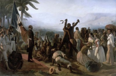 Julistus orjuuden lakkauttamisesta Ranskan siirtomaissa, 27. huhtikuuta 1848 tekijältä François Auguste Biard