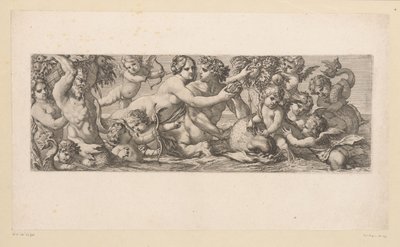 Bacchus satyrin, nereidin ja putin kanssa vedessä Mytologiset hahmot veden äärellä (sarjan nimi) tekijältä François Bignon (attributed to)